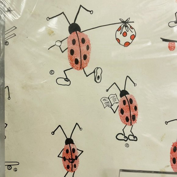 Thumkins Gift Wrap 1972  2 Ft 2 Sheet Package Ladybug House Weatherly Vintage - Picture 7 of 15
